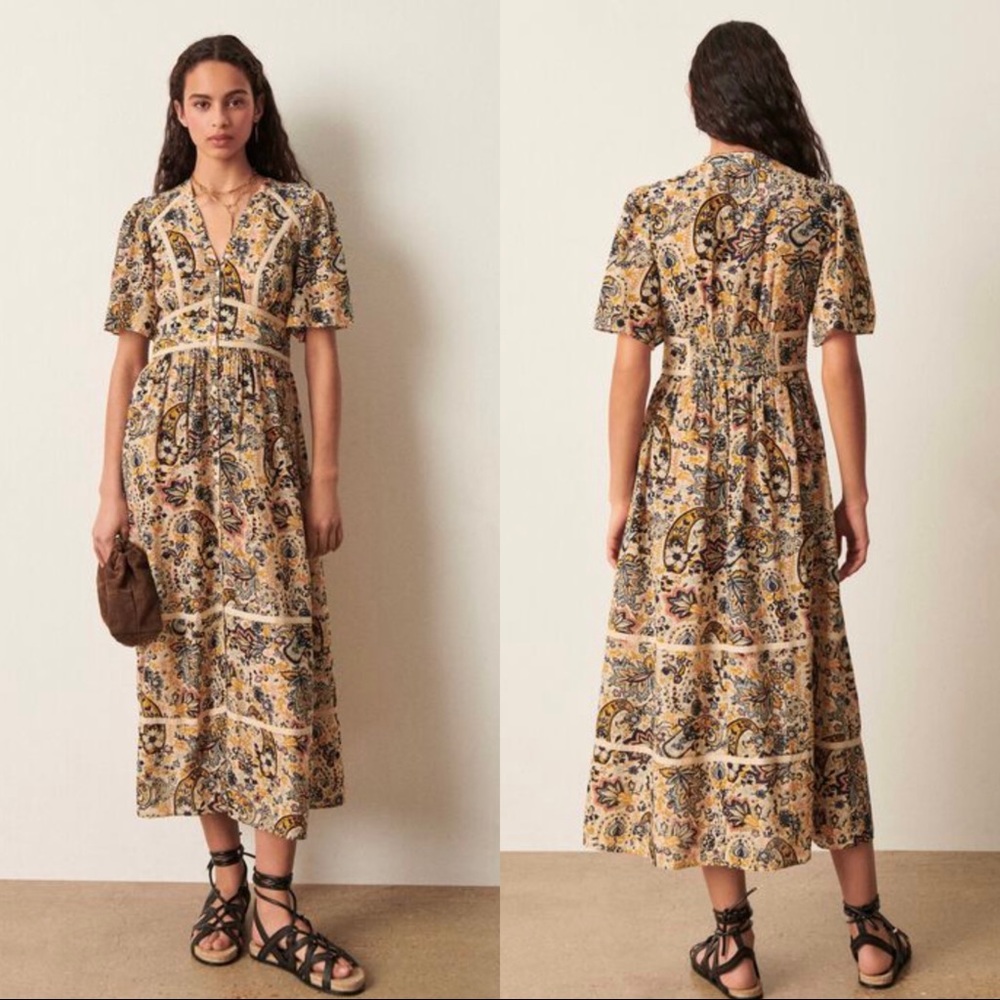 Ba&sh Benja V-Neck Floral Long Shirt-Dress Size XS